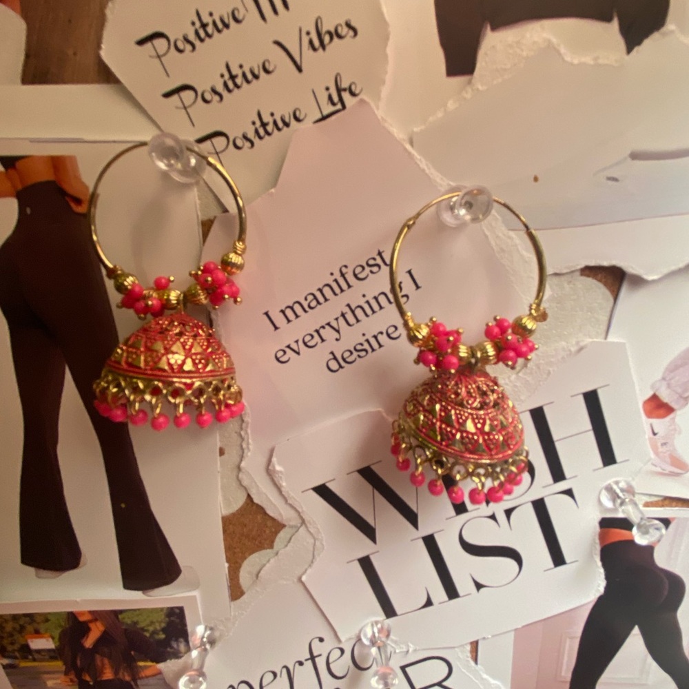 PINK & GOLD INDIAN JHUMKA EARRING
